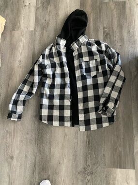 Kids Black & White Plaid Hooded Jacket